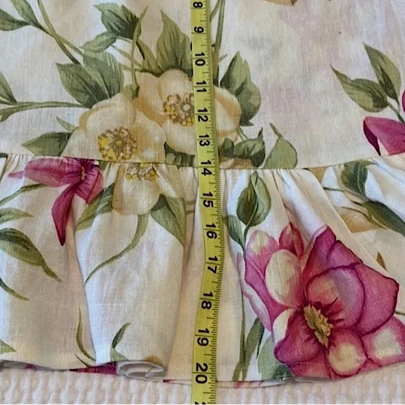 Hot Cotton linen mini skirt, floral print with ruffle, white & pink, S or M - Picture 8 of 8